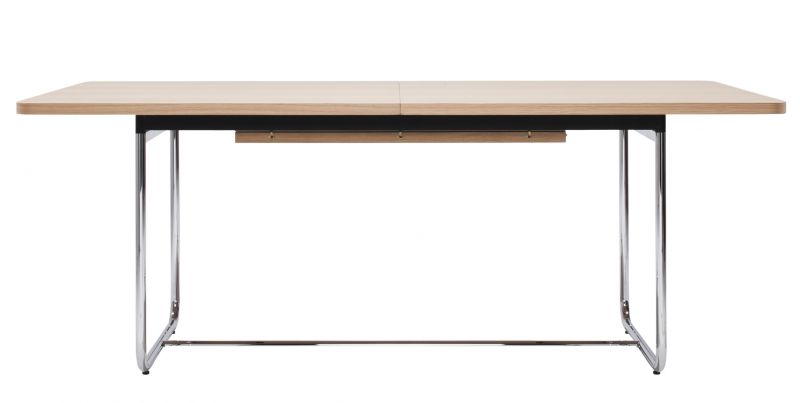 S 1072 Thonet Esstisch ausziehbar mit heller Tischplatte und verchromtem Stahlrohrgestell. Moderner Küchentisch.